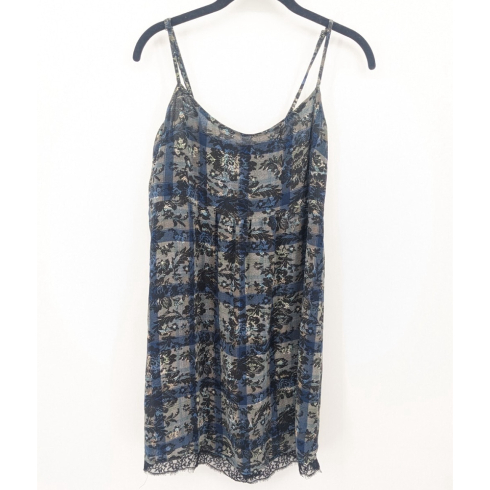 MNG Collection Dress Womens 4 Blue Floral Lace Y2K 90s Fairy‎ Goth Grunge Slip